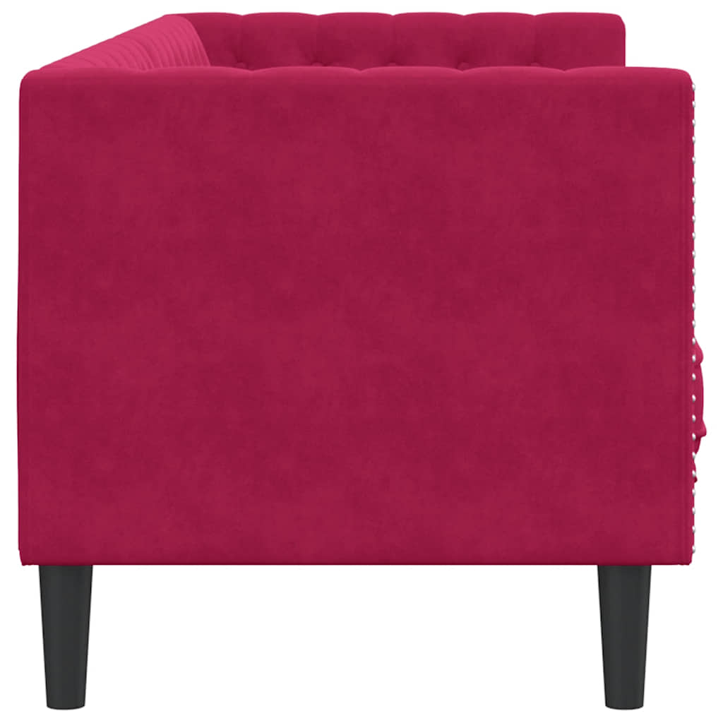 vidaXL Sofa Chesterfield z wałkami, trzyosobowa, bordowa, aksamit