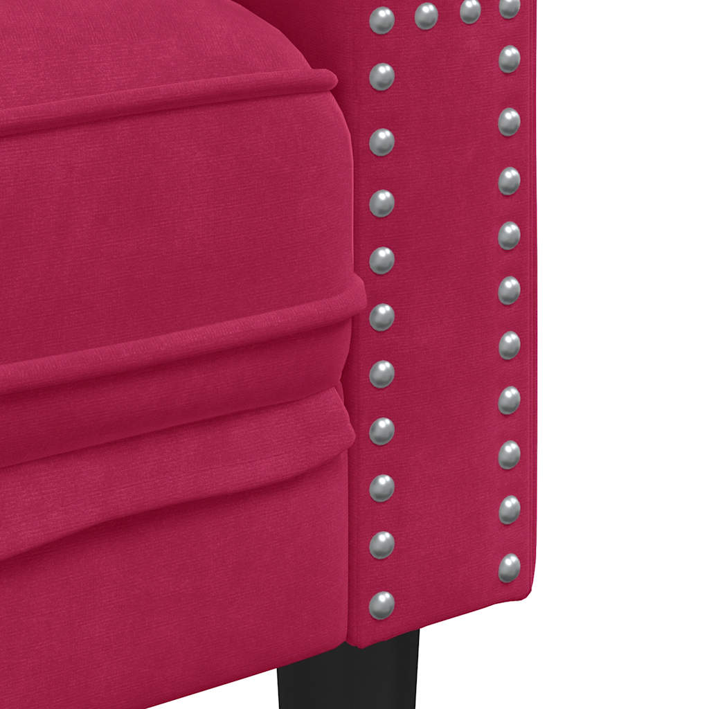 vidaXL Sofa Chesterfield z wałkami, trzyosobowa, bordowa, aksamit