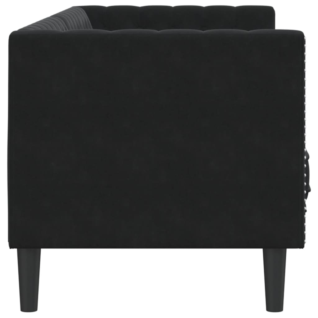 vidaXL Sofa Chesterfield z wałkami, trzyosobowa, czarna, aksamit