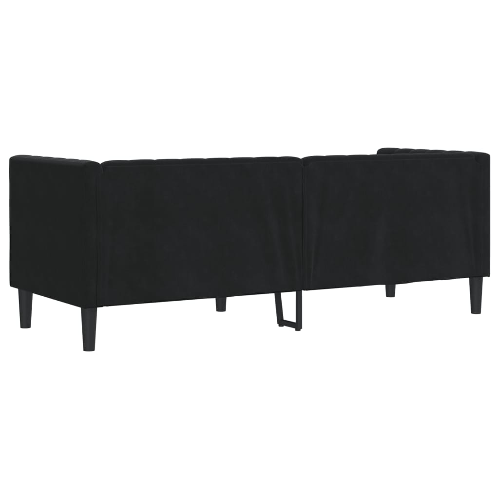 vidaXL Sofa Chesterfield z wałkami, trzyosobowa, czarna, aksamit