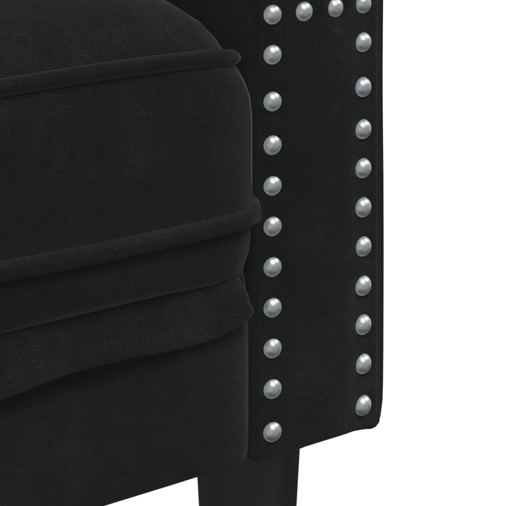 vidaXL Sofa Chesterfield z wałkami, trzyosobowa, czarna, aksamit