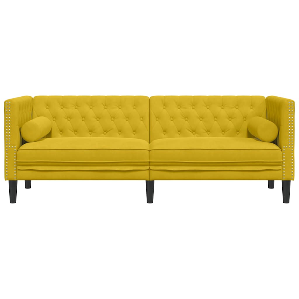 vidaXL Sofa Chesterfield z wałkami, trzyosobowa, żółta, aksamit