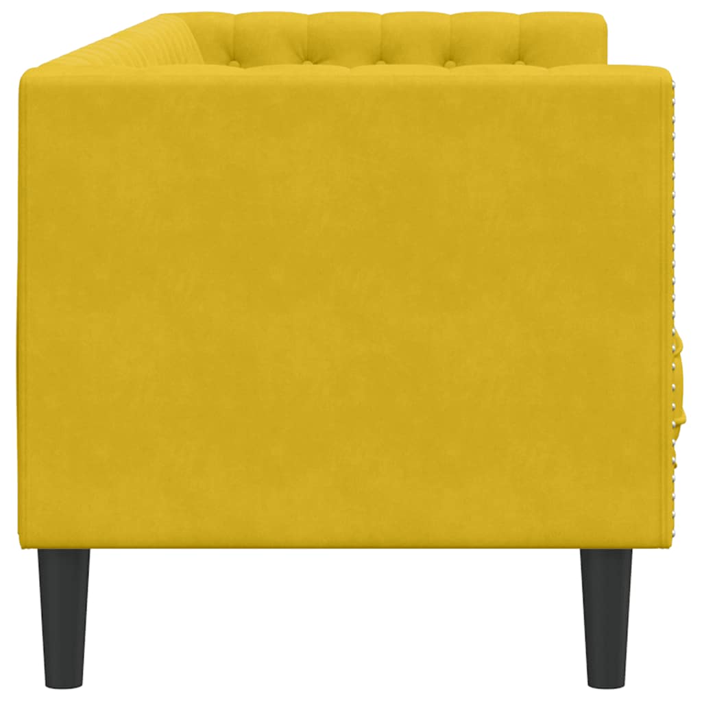 vidaXL Sofa Chesterfield z wałkami, trzyosobowa, żółta, aksamit