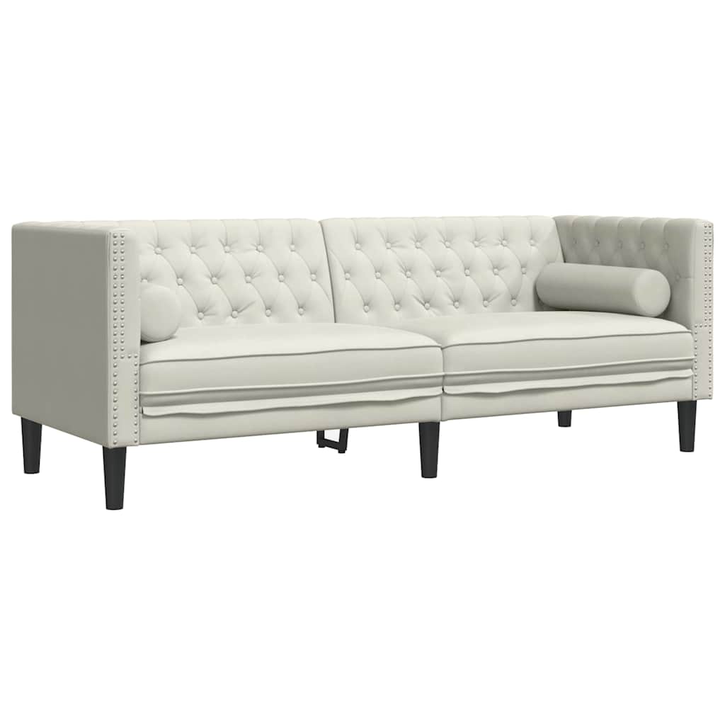 vidaXL Sofa Chesterfield z wałkami, trzyosobowa, kremowa, aksamit