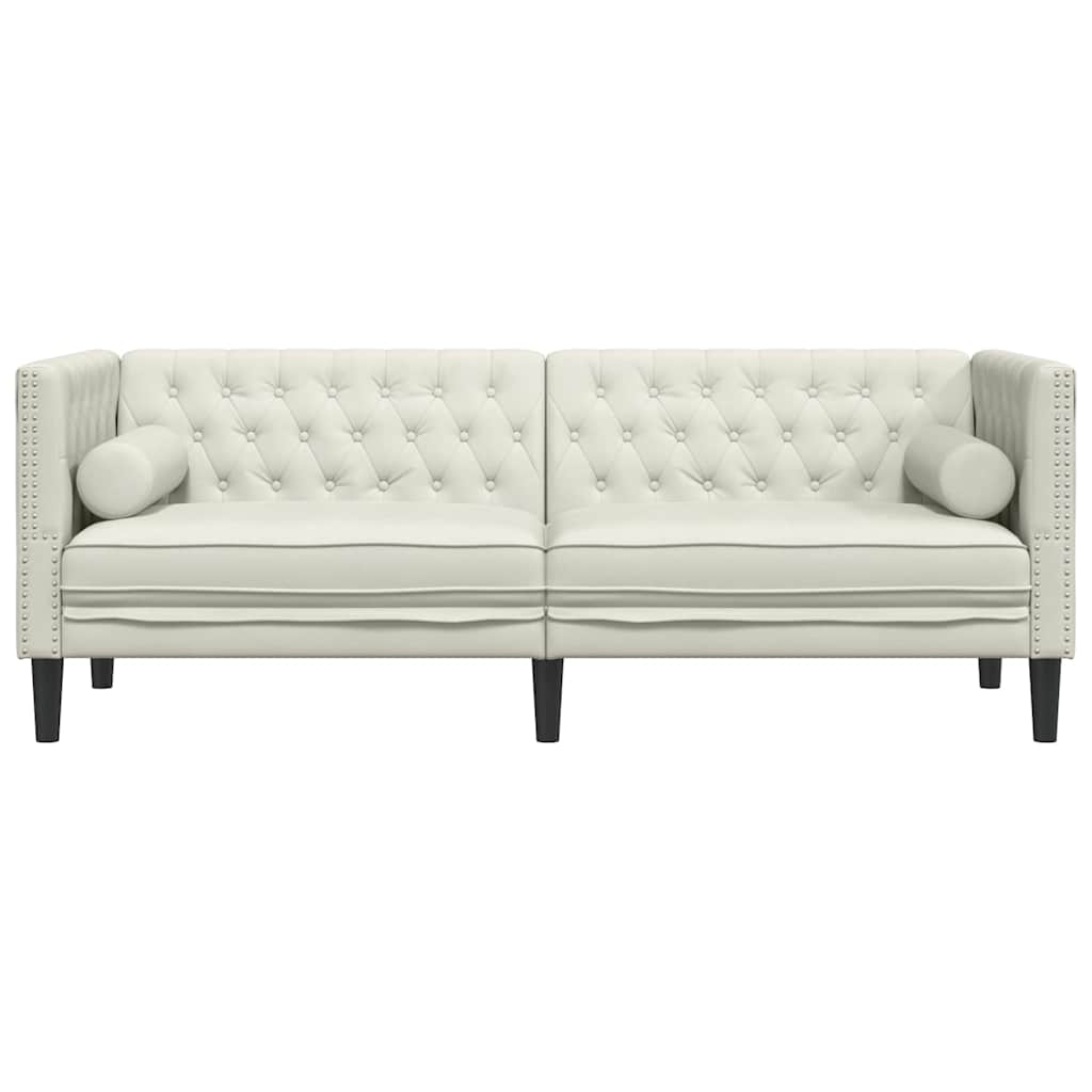 vidaXL Sofa Chesterfield z wałkami, trzyosobowa, kremowa, aksamit