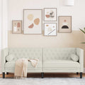 vidaXL Sofa Chesterfield z wałkami, trzyosobowa, kremowa, aksamit