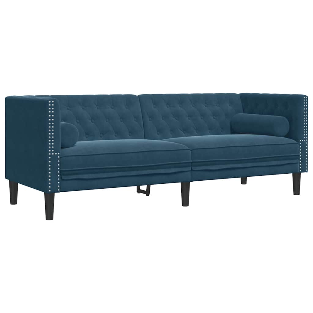 vidaXL Sofa Chesterfield z wałkami, trzyosobowa, niebieska, aksamit