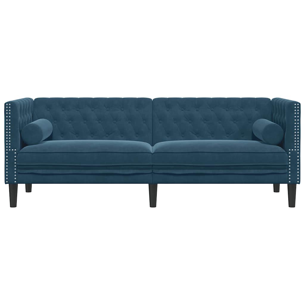 vidaXL Sofa Chesterfield z wałkami, trzyosobowa, niebieska, aksamit