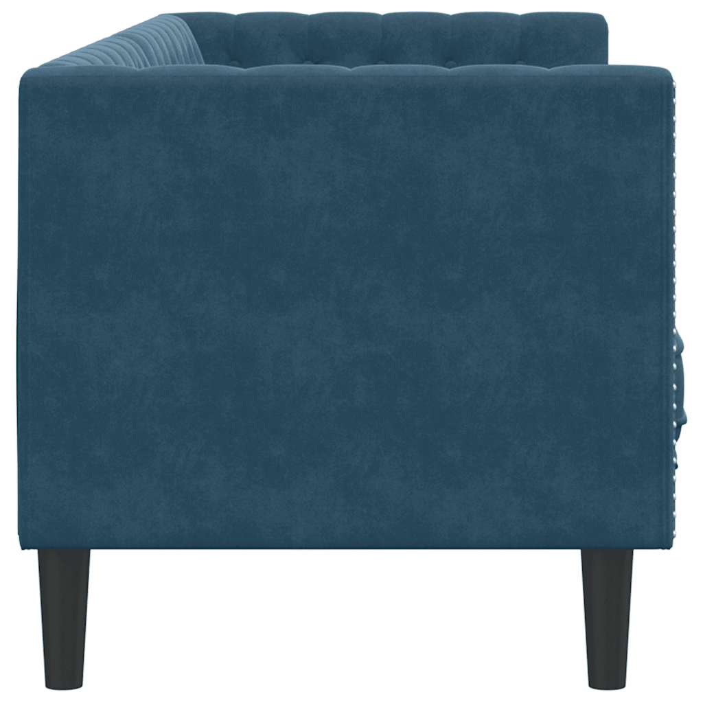 vidaXL Sofa Chesterfield z wałkami, trzyosobowa, niebieska, aksamit