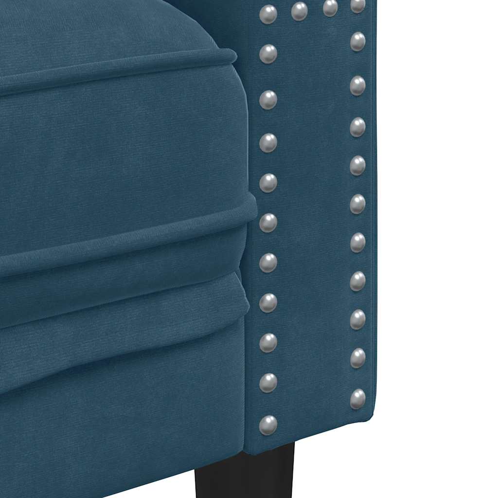 vidaXL Sofa Chesterfield z wałkami, trzyosobowa, niebieska, aksamit