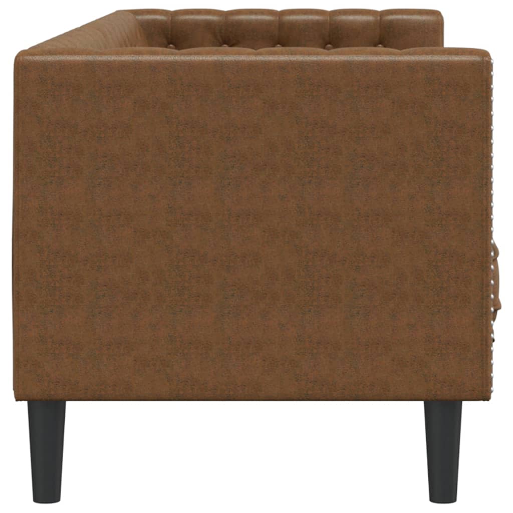 vidaXL Sofa Chesterfield z wałkami, 3-os., brązowa, sztuczny zamsz