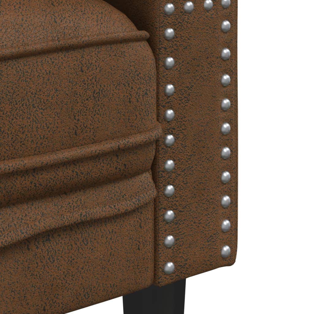 vidaXL Sofa Chesterfield z wałkami, 3-os., brązowa, sztuczny zamsz