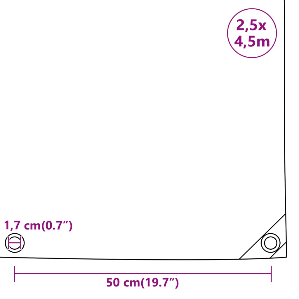 vidaXL Plandeka, szara, 2,5x4,5 m, 650 g/m²