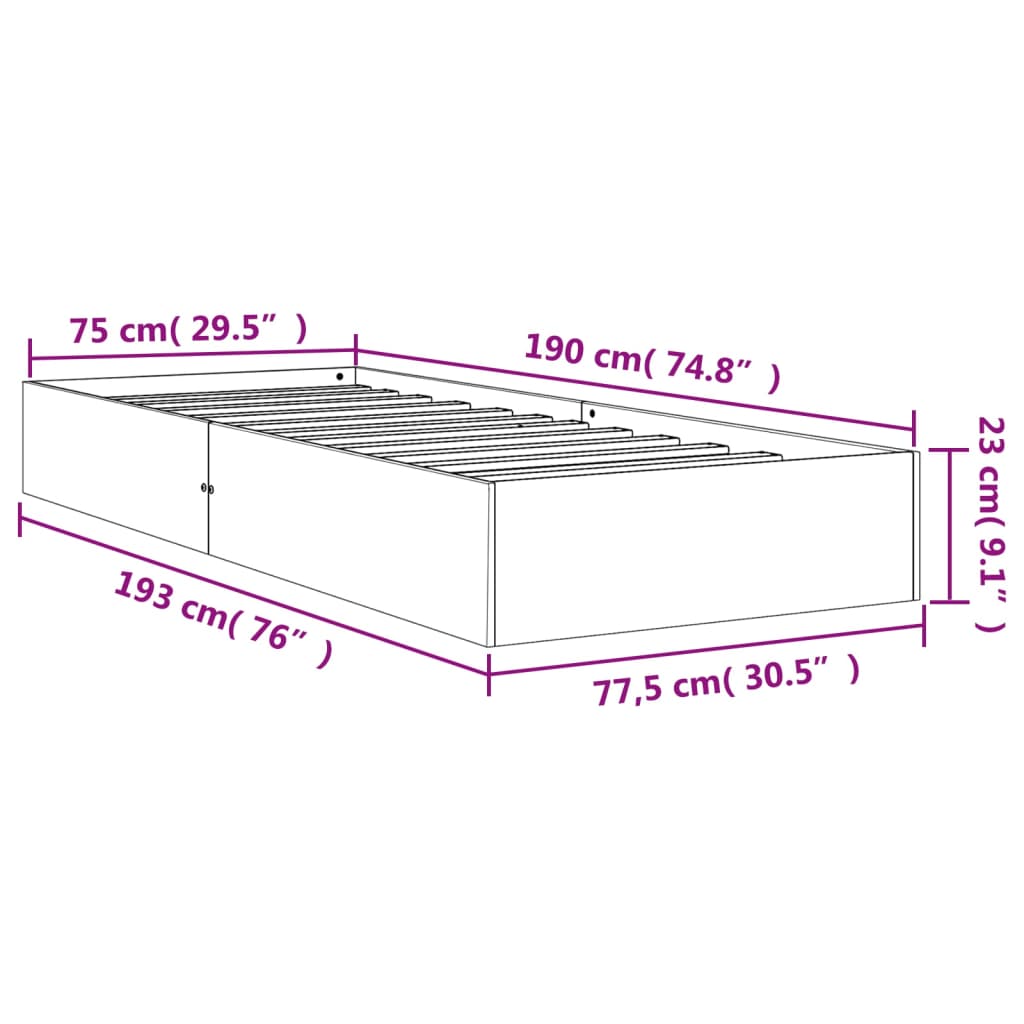 vidaXL Rama łóżka bez materaca, woskowy brąz, 75x190 cm, sosnowa