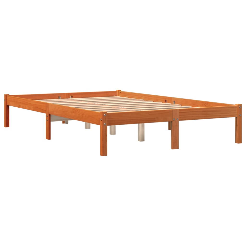 vidaXL Rama łóżka bez materaca, woskowy brąz, 140x190 cm, lita sosna