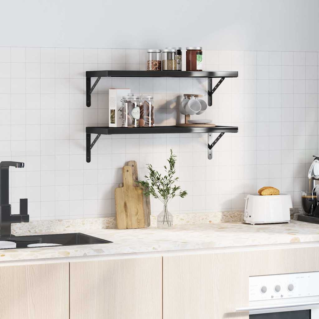 vidaXL Półki ścienne, 2 szt., 75x30 cm, czarna stal nierdzewna