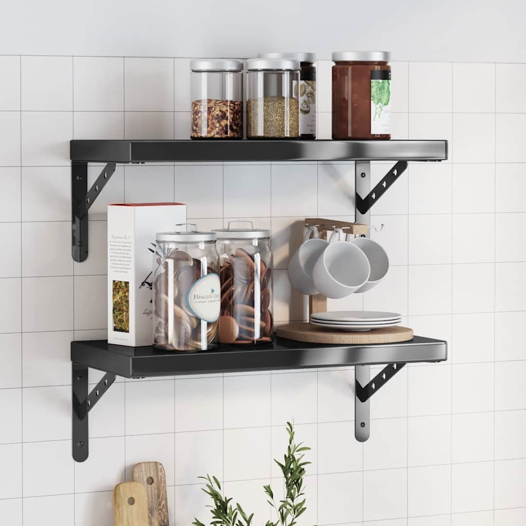 vidaXL Półki ścienne, 2 szt., 50x23,5 cm, czarna stal nierdzewna