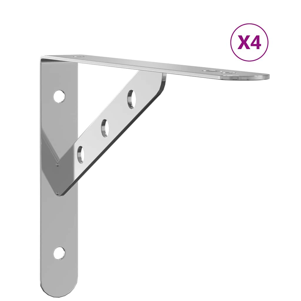 vidaXL Wsporniki do półek, 4 szt., 23,5x2,5x15,5 cm, srebrna stal