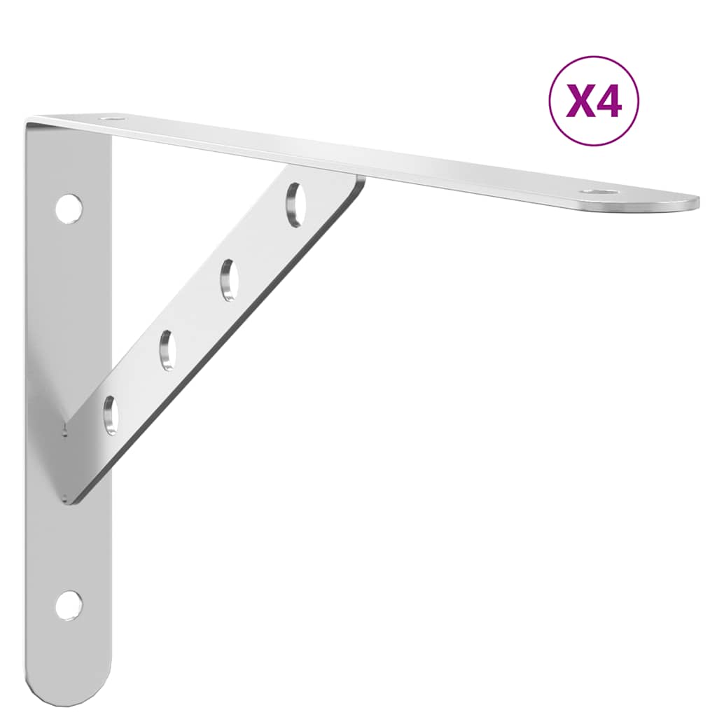 vidaXL Wsporniki do półek, 4 szt., 30x2,5x15,5 cm, srebrna stal
