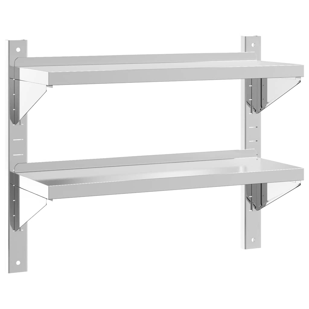 vidaXL Półka ścienna, podwójna, 75x23,5x60 cm, srebrna stal nierdzewna