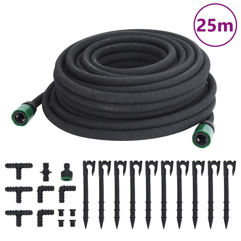 vidaXL Ogrodowy wąż kroplujący, czarny, 0,6", 25 m, guma