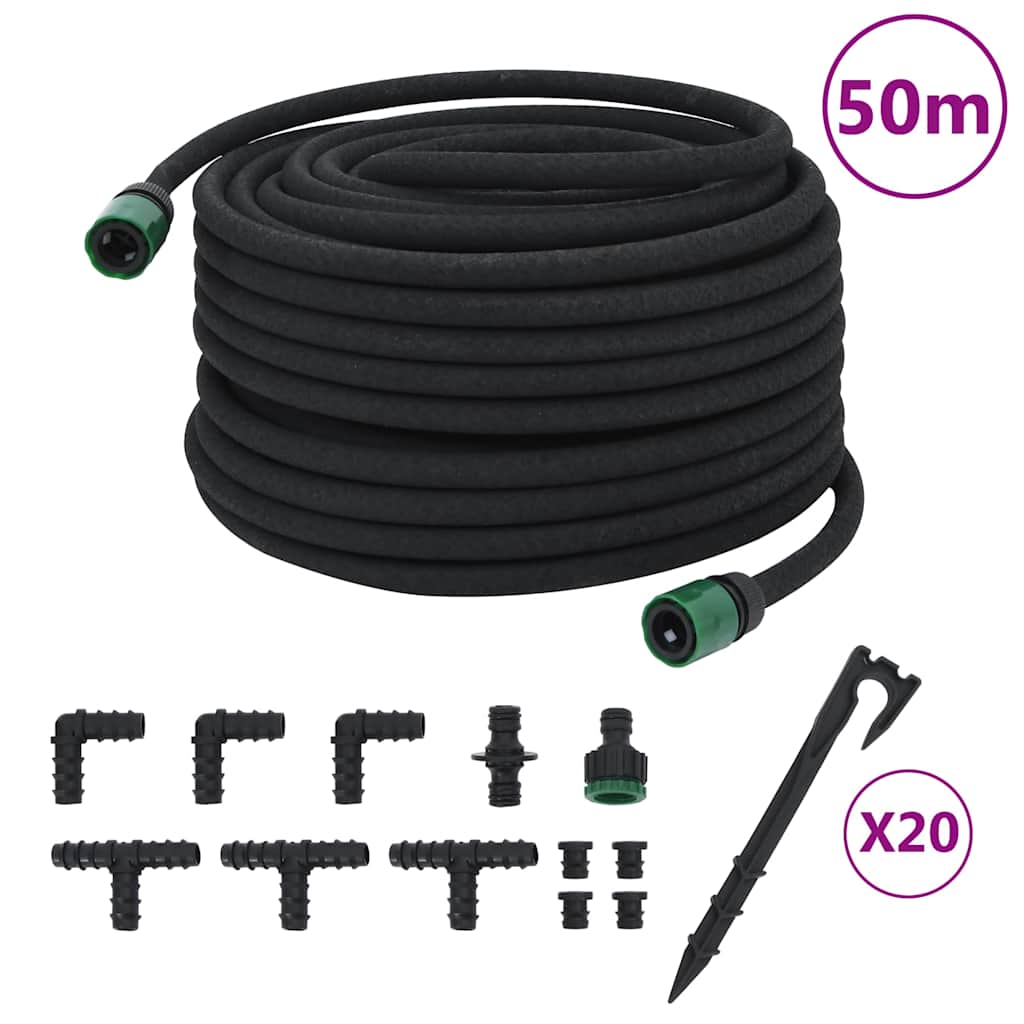 vidaXL Ogrodowy wąż kroplujący, czarny, 0,6", 50 m, guma