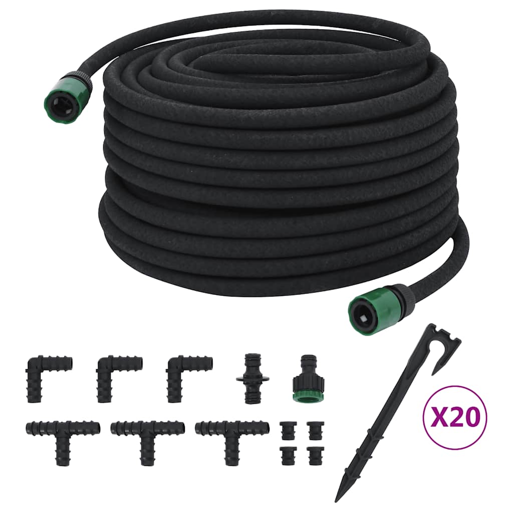 vidaXL Ogrodowy wąż kroplujący, czarny, 0,6", 50 m, guma