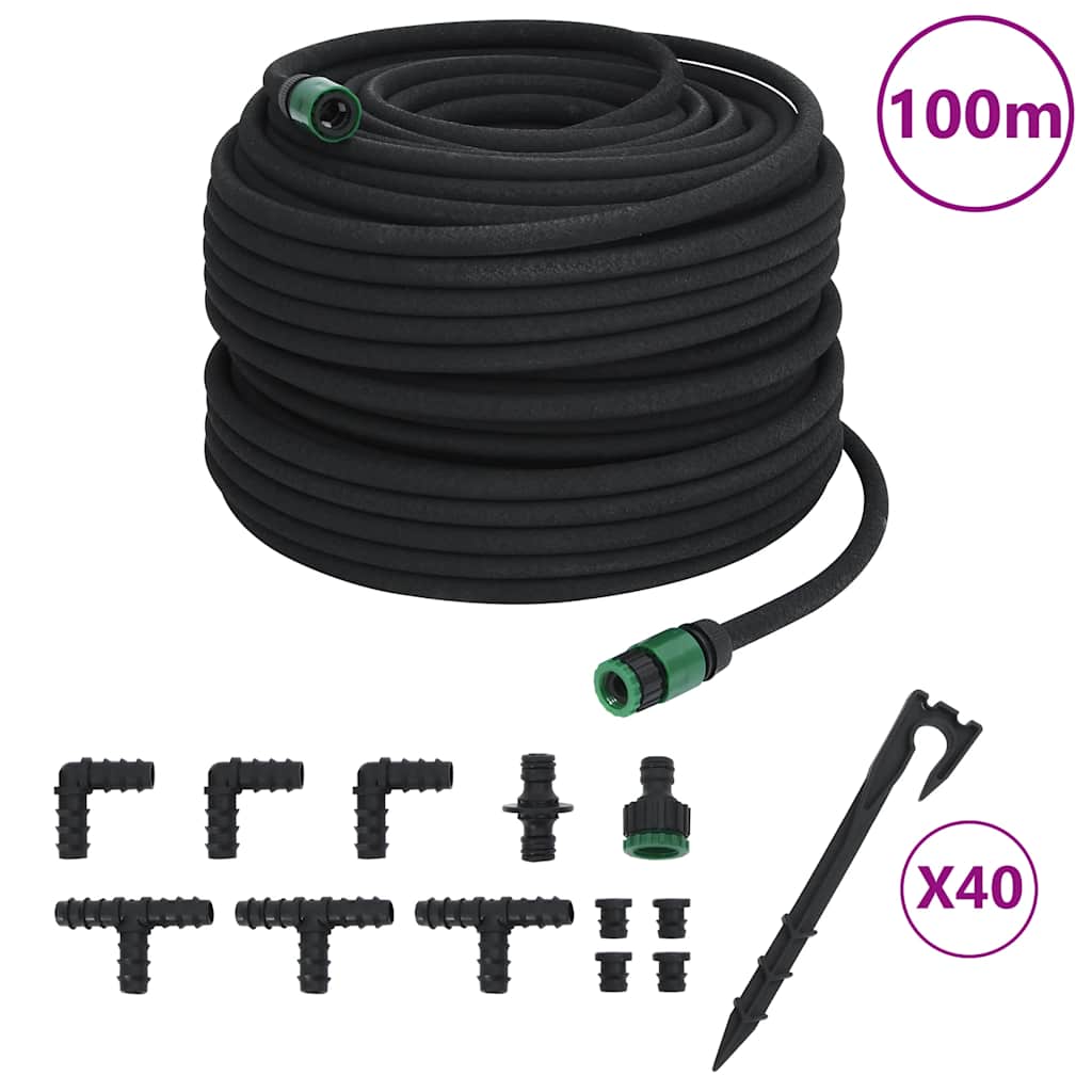 vidaXL Ogrodowy wąż kroplujący, czarny, 0,6", 100 m, guma