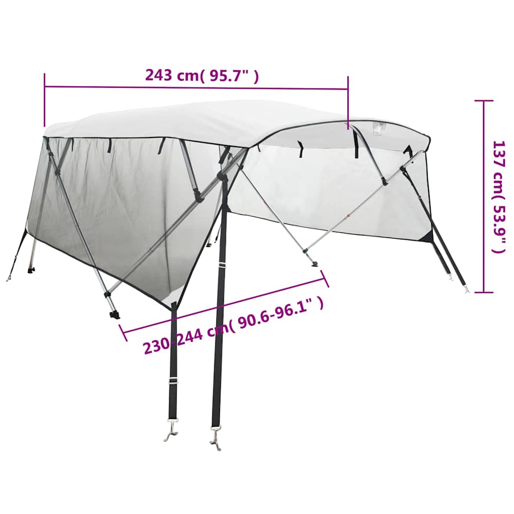vidaXL Bimini z siatkowymi ściankami, 4 pałąki, 243x(230-244)x137 cm