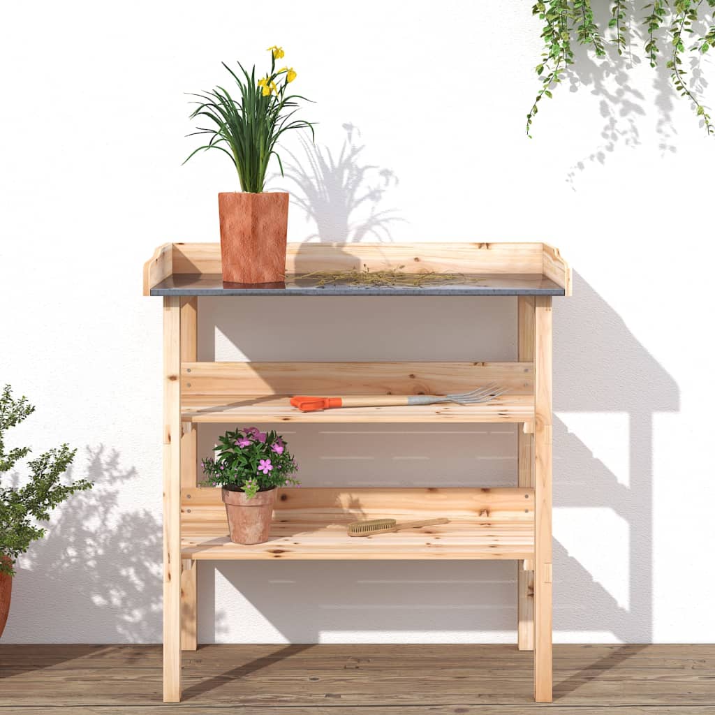 vidaXL Stolik ogrodniczy z półkami, 78x38x82,5 cm, jodłowy