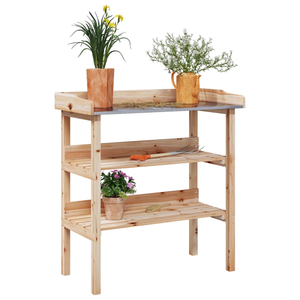 vidaXL Stolik ogrodniczy z półkami, 78x38x82,5 cm, jodłowy