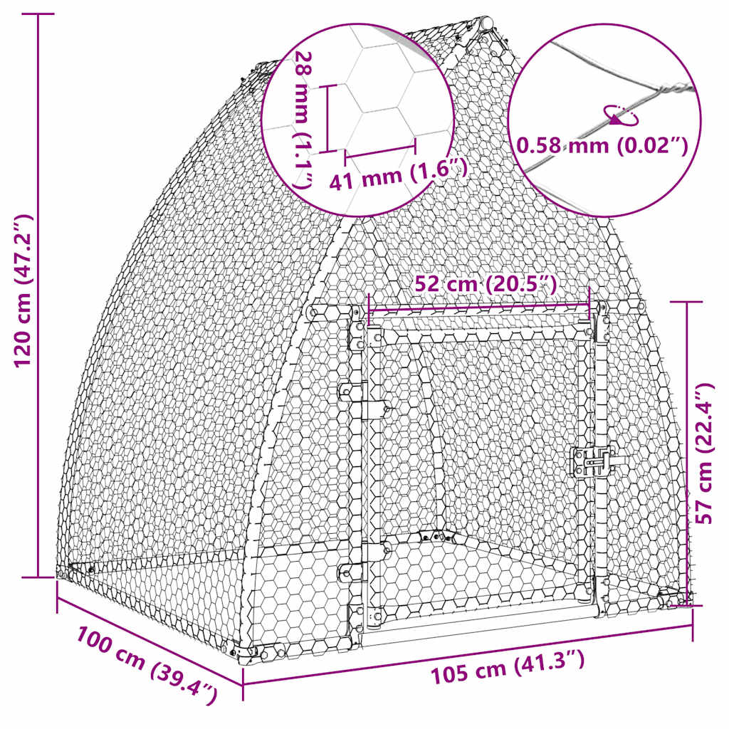 vidaXL Klatka dla kurcząt, srebrna, 100x105x120 cm, stal galwanizowana