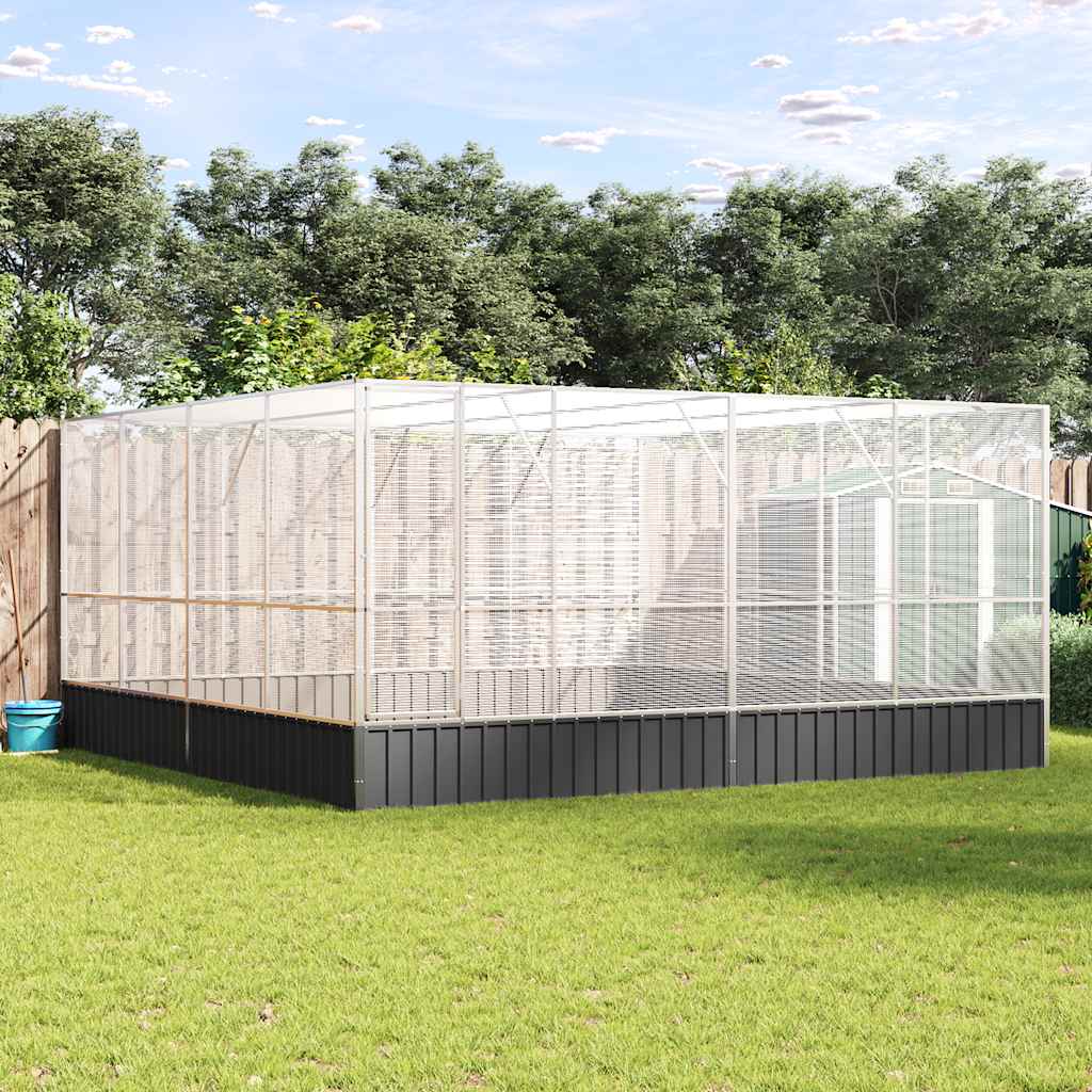vidaXL Woliera, srebrna, 418x414x212 cm, stal