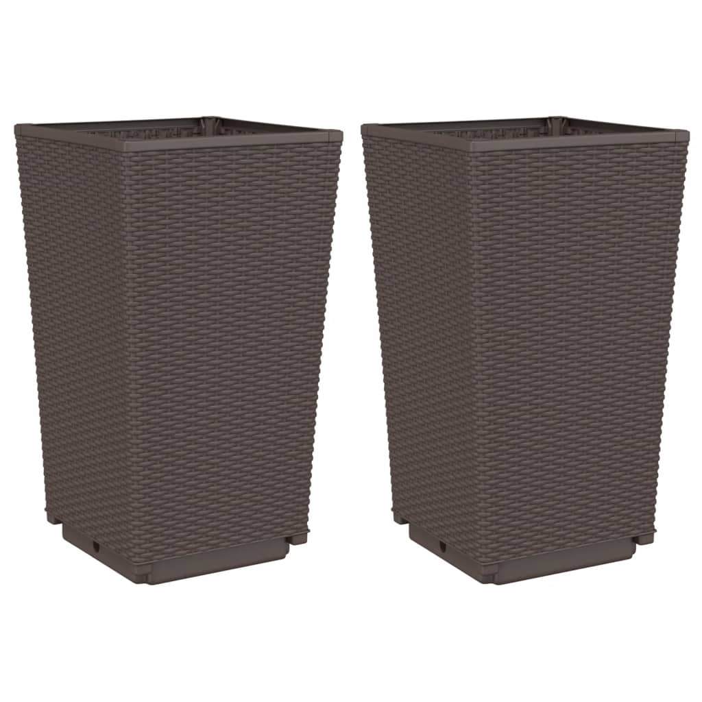 vidaXL Donice ogrodowe, 2 szt., brązowe, 32,5x32,5x57, PP