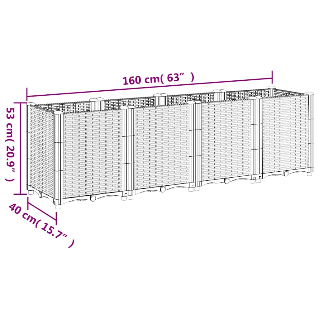 vidaXL Donica ogrodowa, jasnoszara, 160x40x53 cm, PP