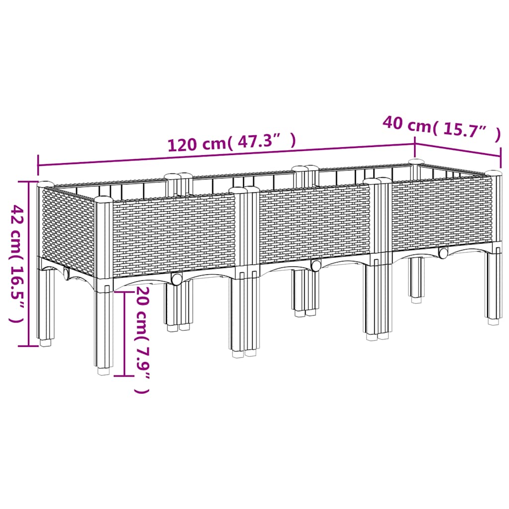 vidaXL Donica ogrodowa z nóżkami, niebieskoszara, 120x40x42 cm, PP