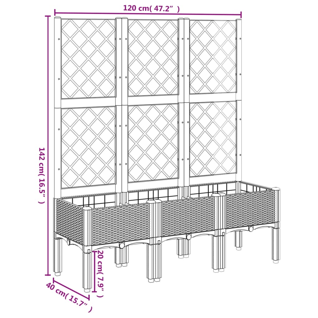 vidaXL Donica ogrodowa z kratką, biała, 120x40x142 cm, PP