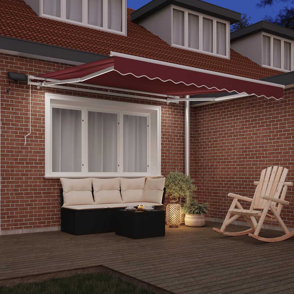 vidaXL Ręcznie zwijana markiza z LED, burgundowa, 300x250 cm