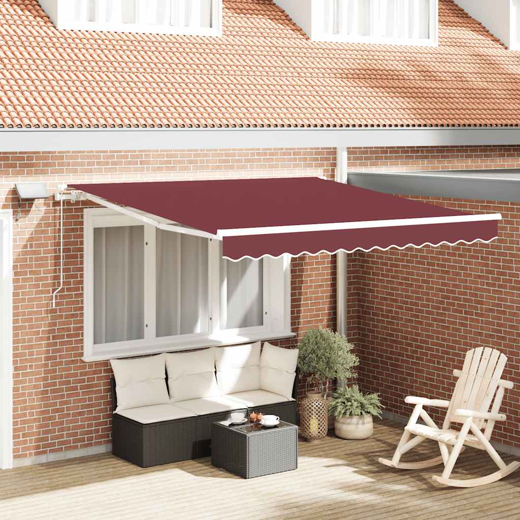 vidaXL Ręcznie zwijana markiza z LED, burgundowa, 300x250 cm