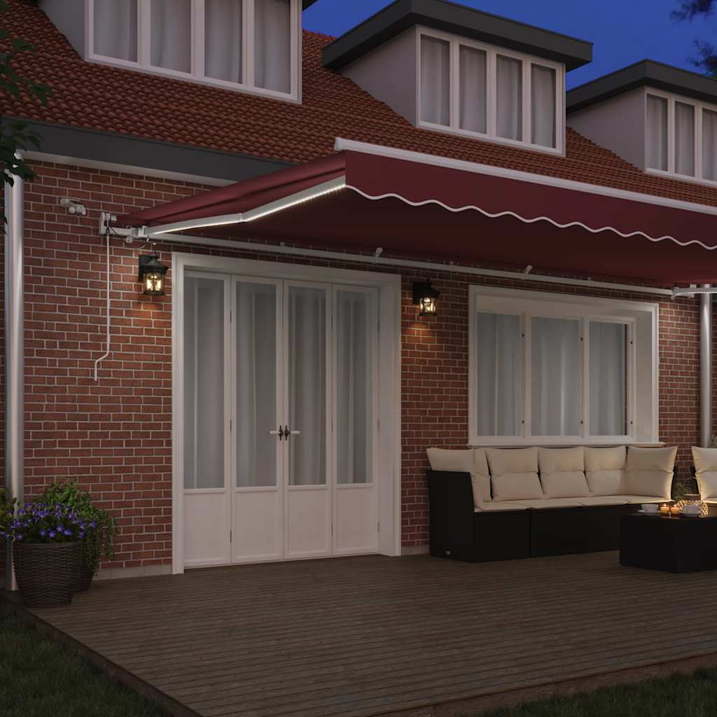 vidaXL Automatycznie zwijana markiza z LED, burgundowa, 600x300 cm
