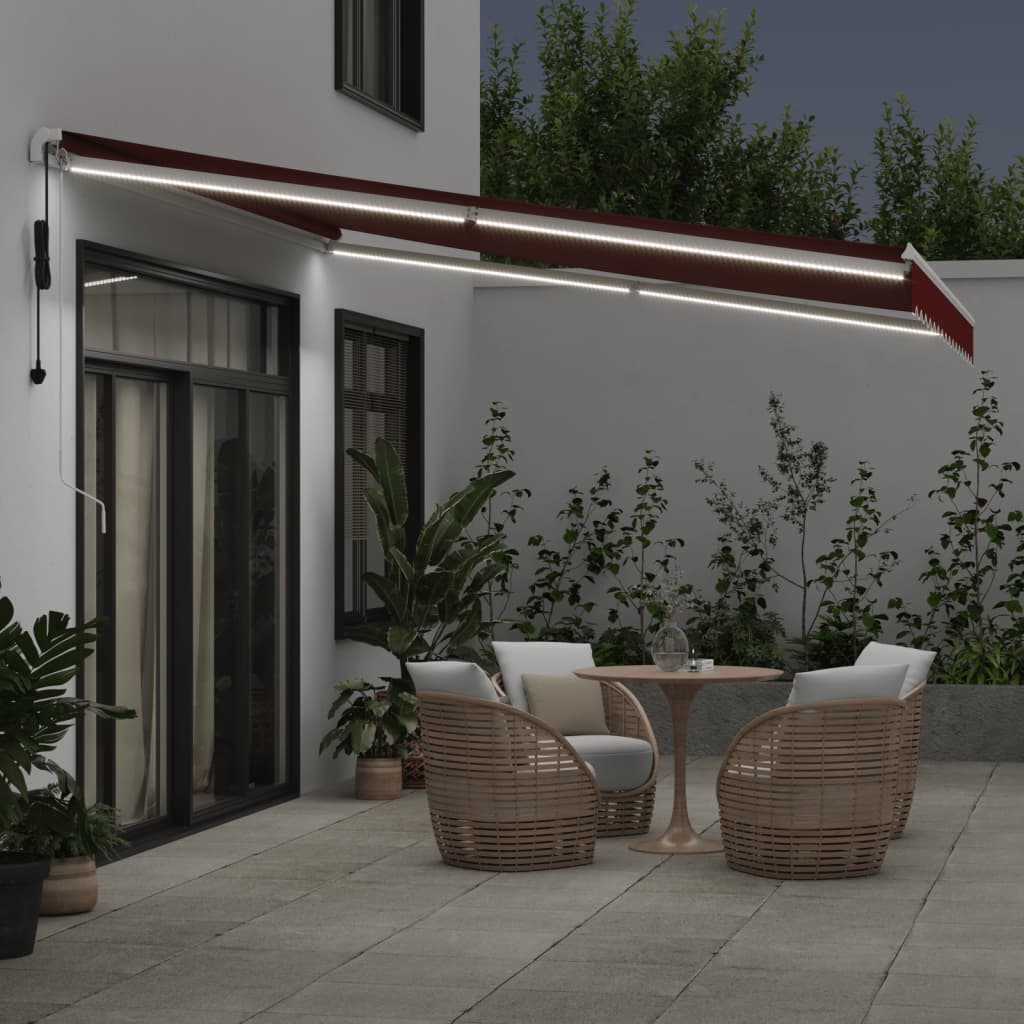 vidaXL Automatycznie zwijana markiza z LED, burgundowa, 400x350 cm