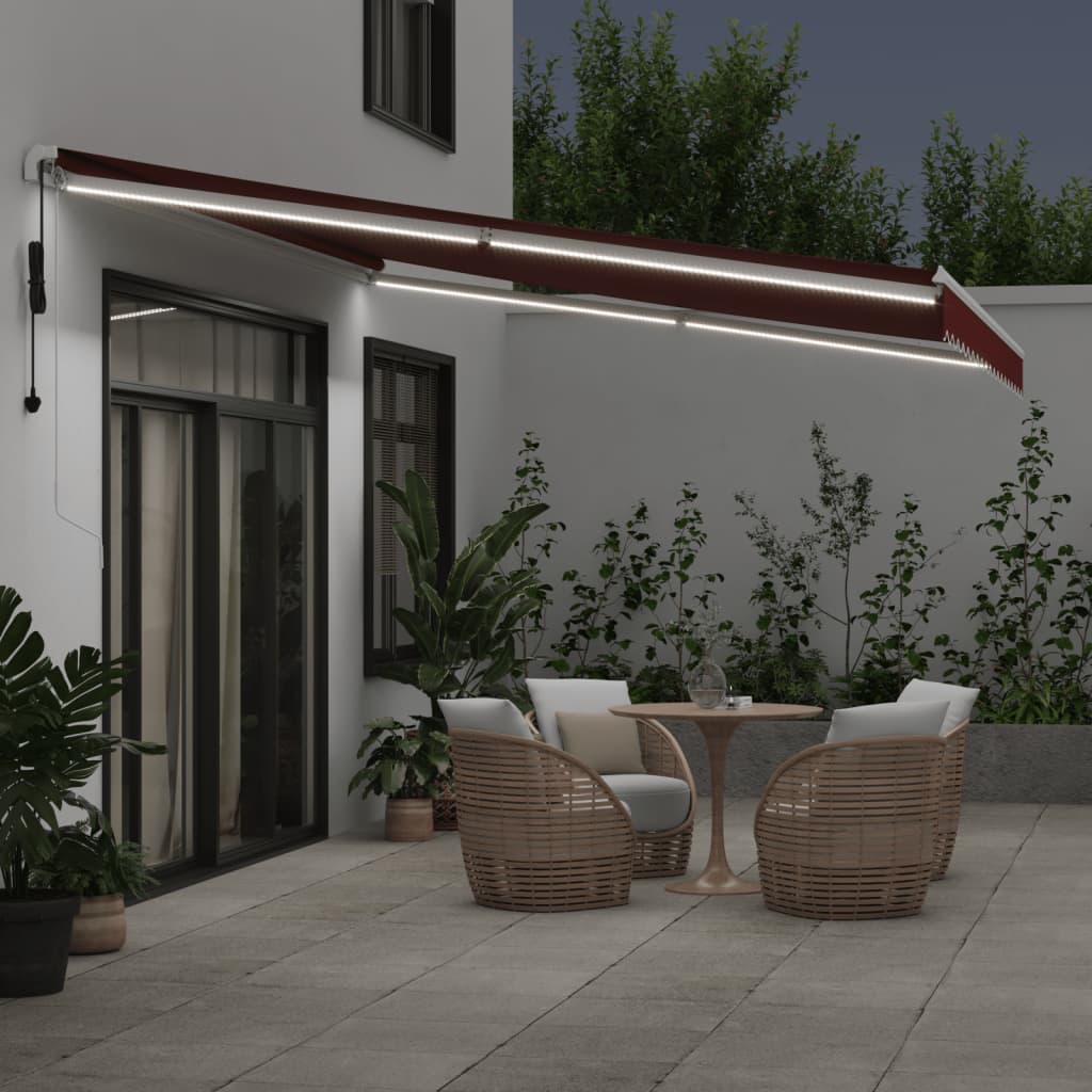 vidaXL Automatycznie zwijana markiza z LED, burgundowa, 450x350 cm