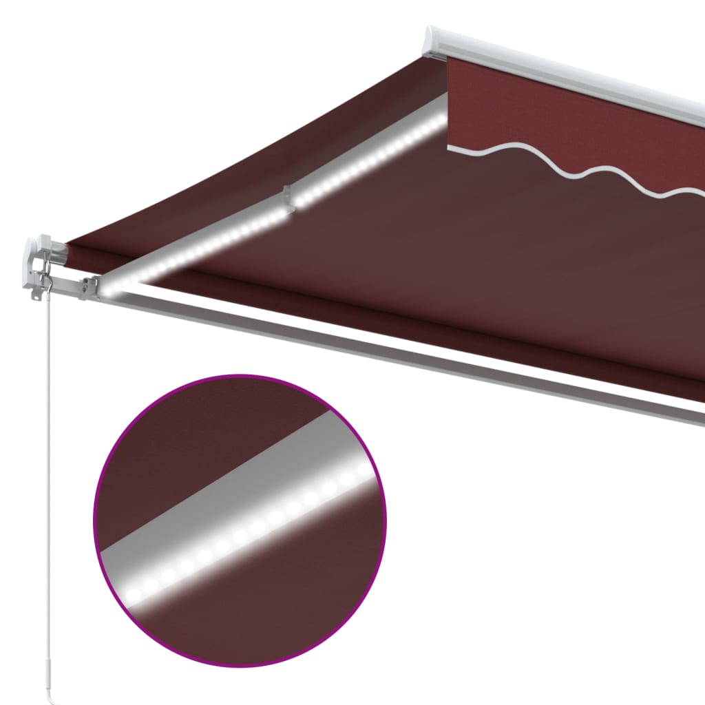 vidaXL Ręcznie zwijana markiza z LED, burgundowa, 500x350 cm