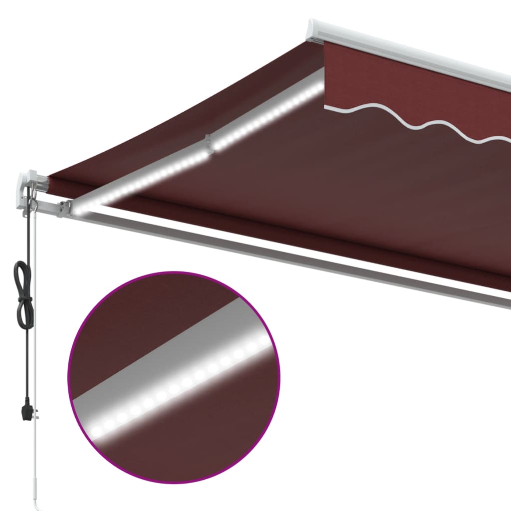 vidaXL Automatycznie zwijana markiza z LED, burgundowa, 600x350 cm