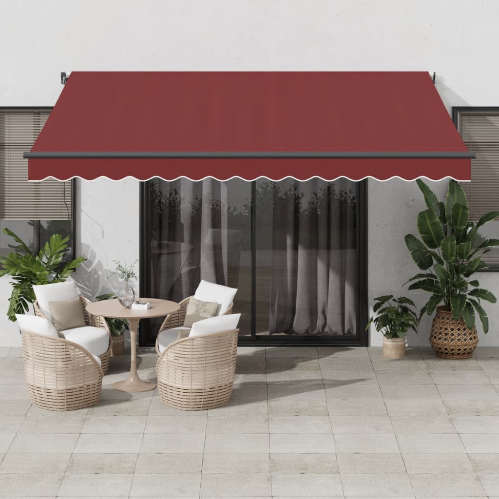 vidaXL Ręcznie zwijana markiza z LED, burgundowa, 400x350 cm