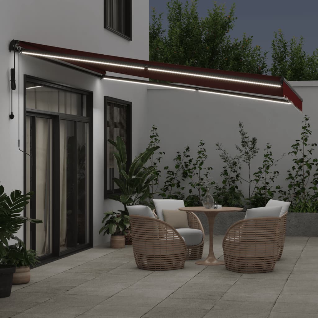 vidaXL Automatycznie zwijana markiza z LED, burgundowa, 400x350 cm