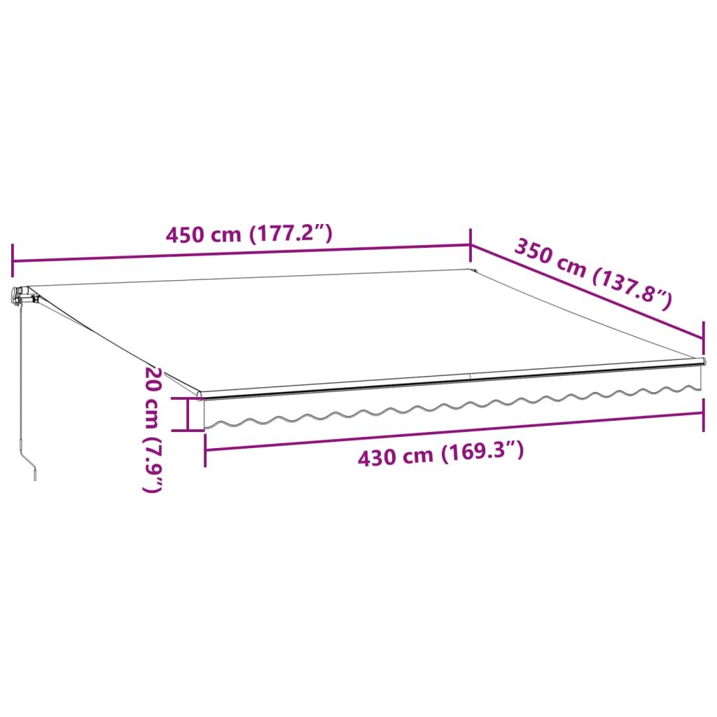 vidaXL Ręcznie zwijana markiza z LED, burgundowa, 450x350 cm