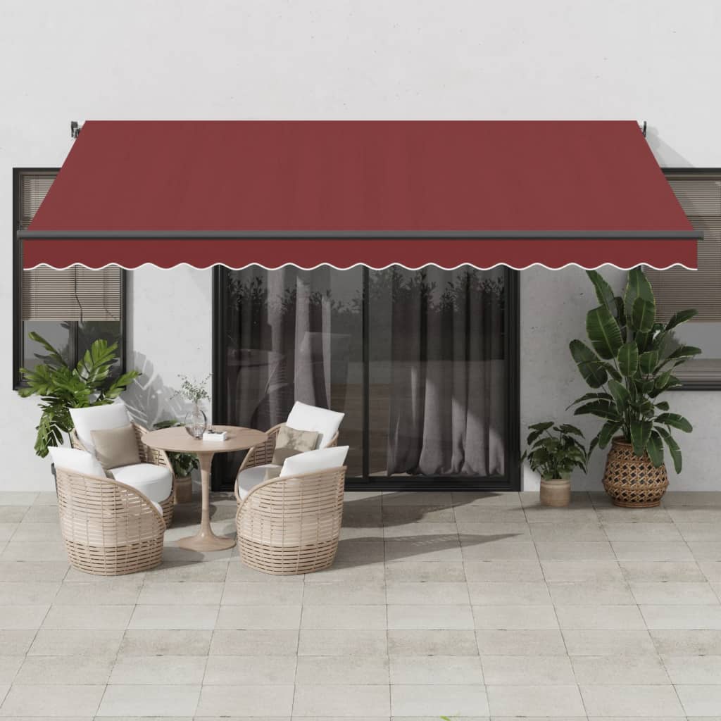 vidaXL Ręcznie zwijana markiza z LED, burgundowa, 450x350 cm