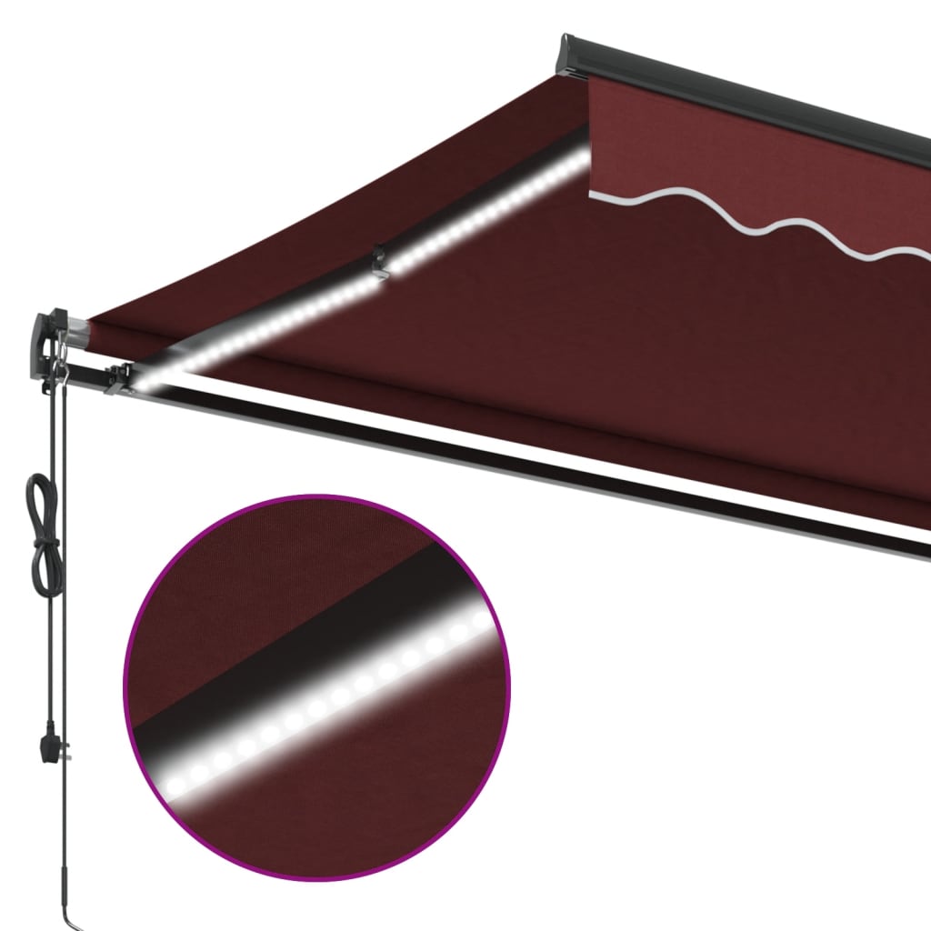 vidaXL Automatycznie zwijana markiza z LED, burgundowa, 450x350 cm