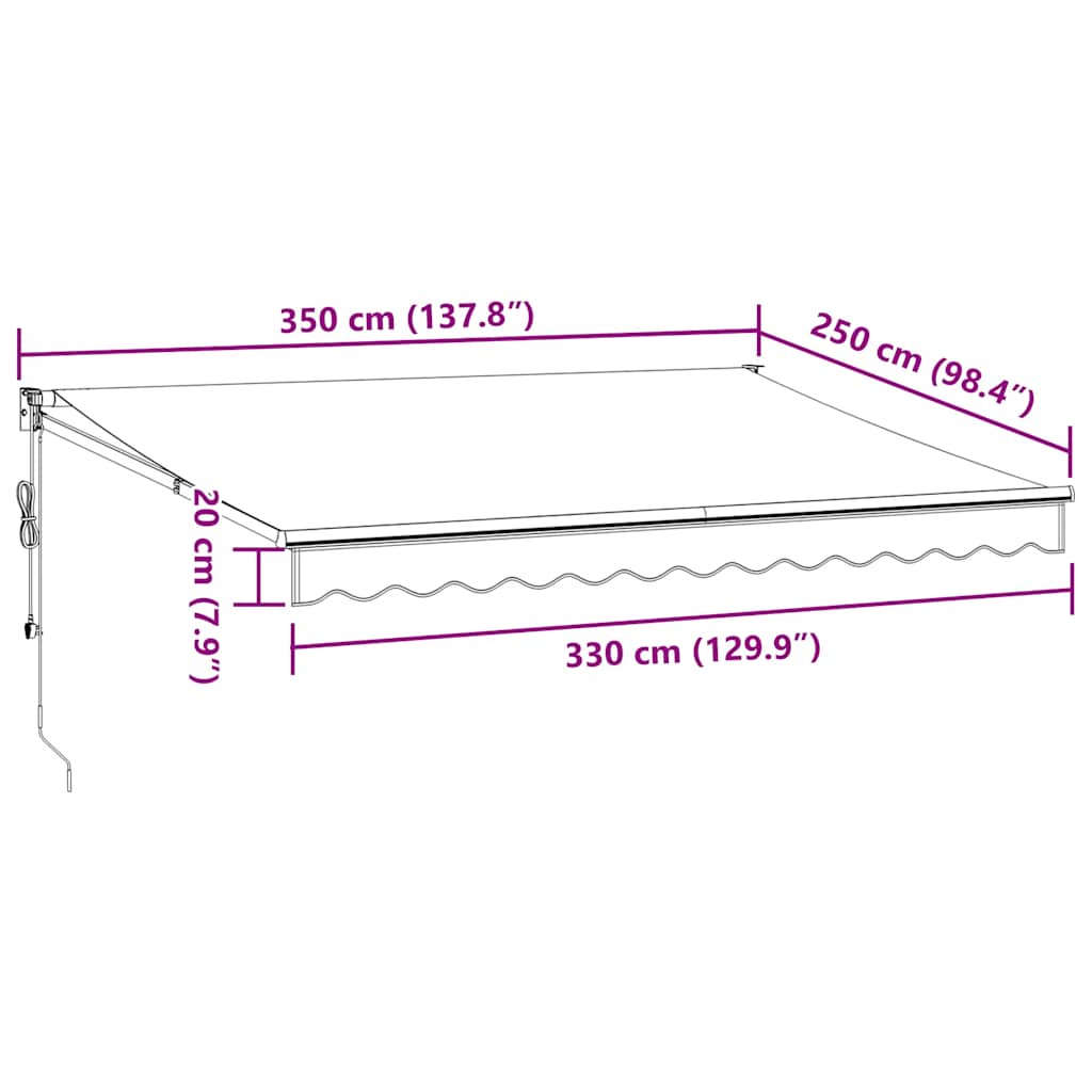 vidaXL Automatycznie zwijana markiza, burgundowa, 350x250 cm